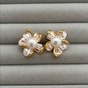 Silver Pearl Earrings | Sterling Silver Posts | Floral Christmas Gift for Her